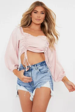 Rebellious Fashion Pink Front Ruching Crop Top - Maxie