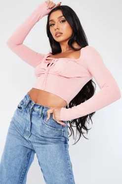 Rebellious Fashion Pink Gathered Front Jersey Crop Top - Jordan