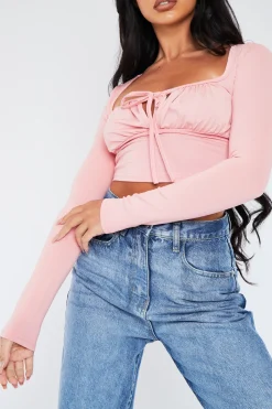 Rebellious Fashion Pink Gathered Front Jersey Crop Top - Jordan