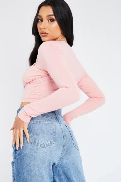 Rebellious Fashion Pink Gathered Front Jersey Crop Top - Jordan