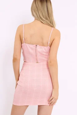 Rebellious Fashion Pink Gingham Bralet and Skirt Co-ord - Emery