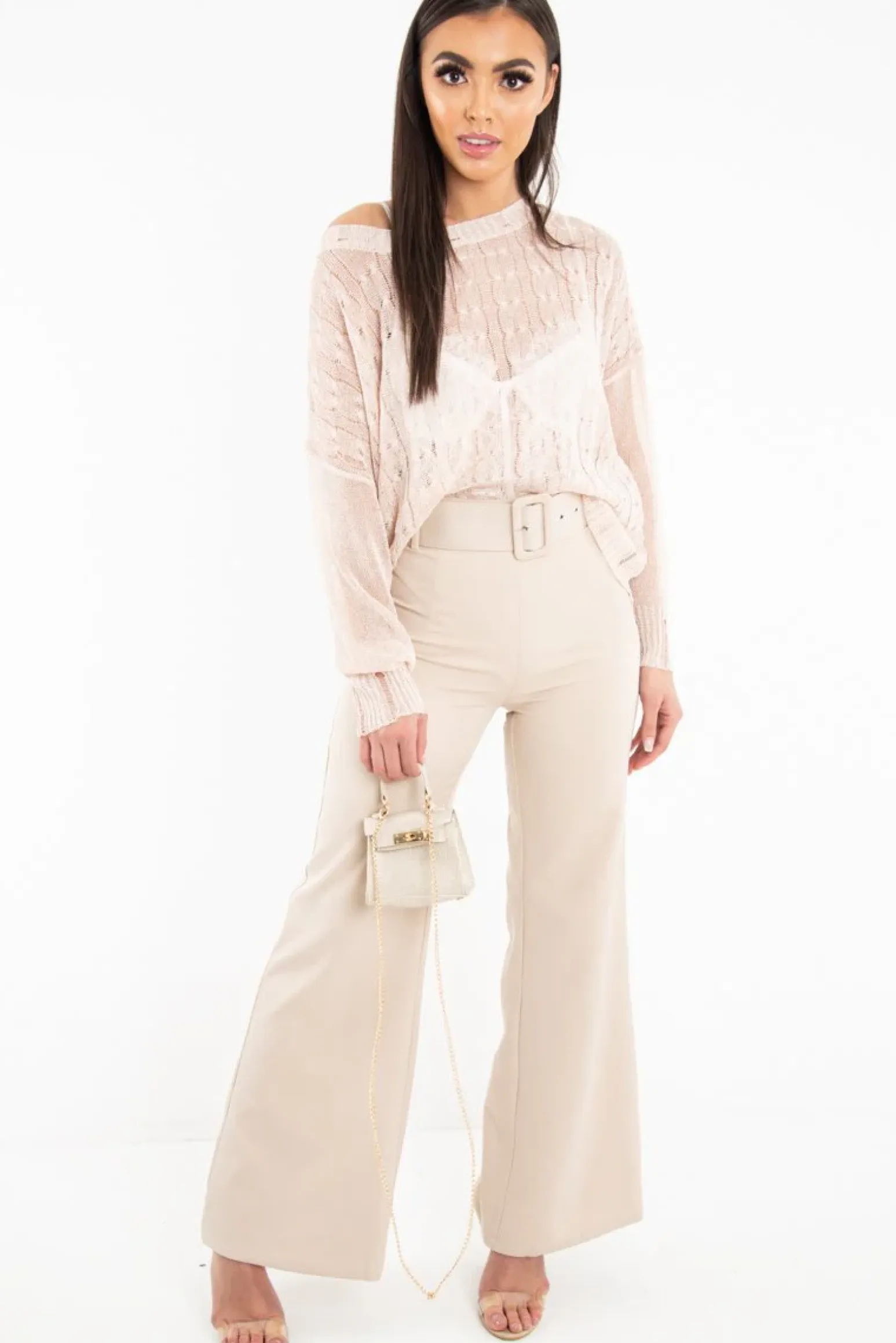 Rebellious Fashion Pink Glitter Net Cable Knit Jumper - Cordia
