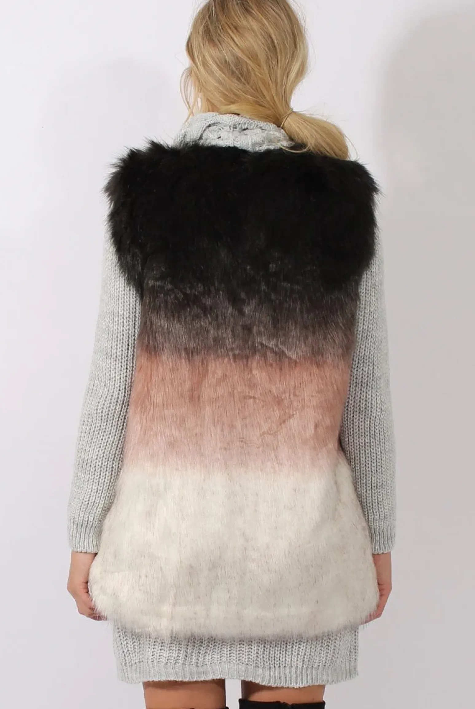 Rebellious Fashion Pink Gradient Faux Fur Gilet - Briella