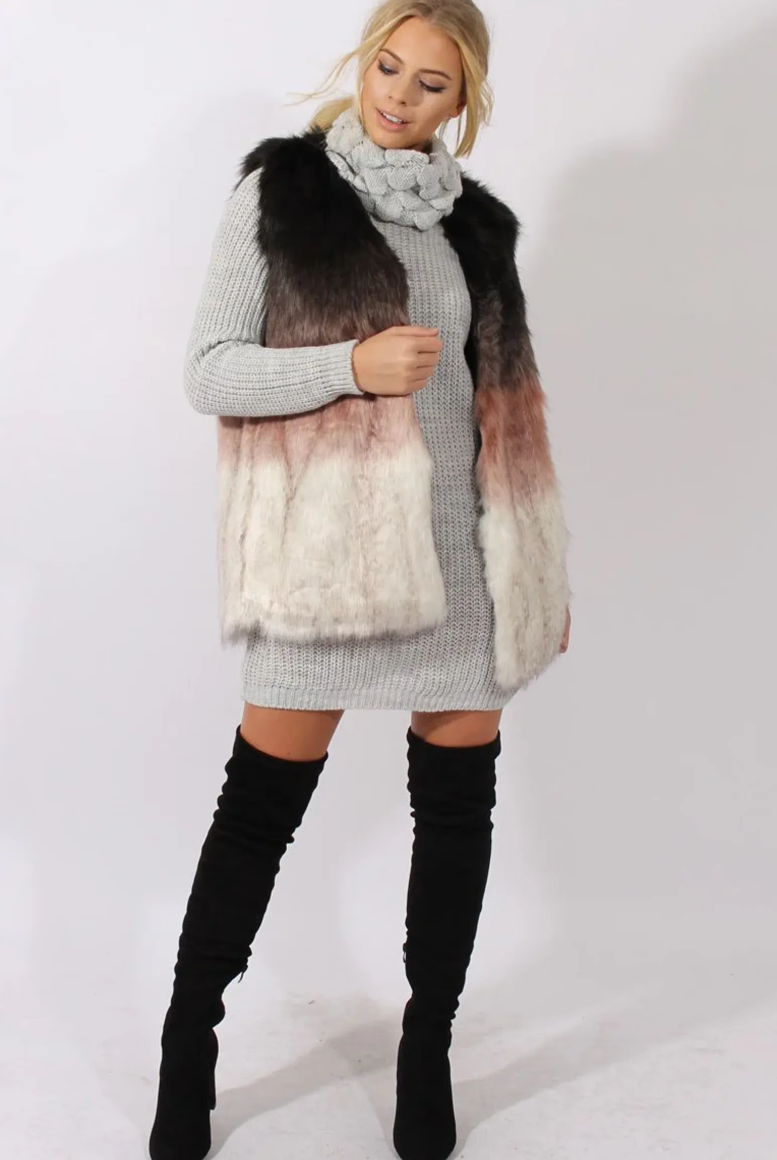 Rebellious Fashion Pink Gradient Faux Fur Gilet - Briella