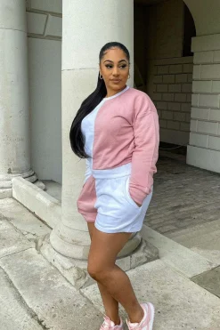Rebellious Fashion Pink Half Splice Contrast Shorts - Erin
