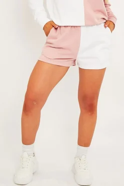 Rebellious Fashion Pink Half Splice Contrast Shorts - Erin