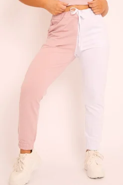 Rebellious Fashion Pink Half White Elasticated Waist Joggers - Dasha