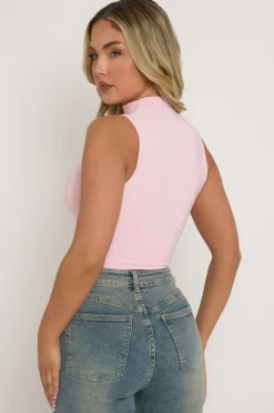 Rebellious Fashion Pink High Neck Asymmetric Top - Ariella