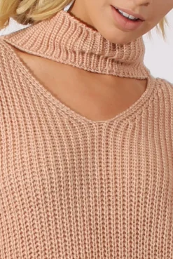 Rebellious Fashion Pink High Neck Cut Out Distressed Jumper Dress - Adalyn