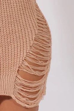 Rebellious Fashion Pink High Neck Cut Out Distressed Jumper Dress - Adalyn