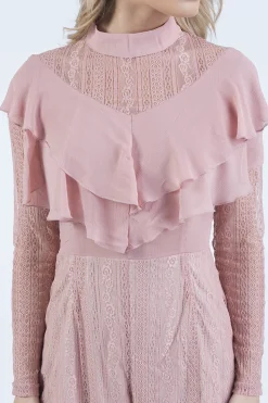 Rebellious Fashion Pink High Neck Frill Lace Playsuit - Katie
