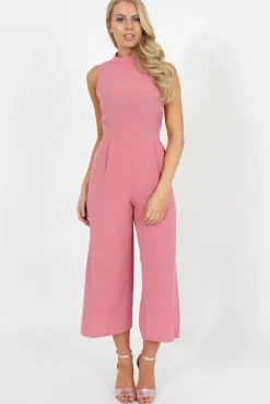 Rebellious Fashion Pink High Neck Jumpsuit - Carla