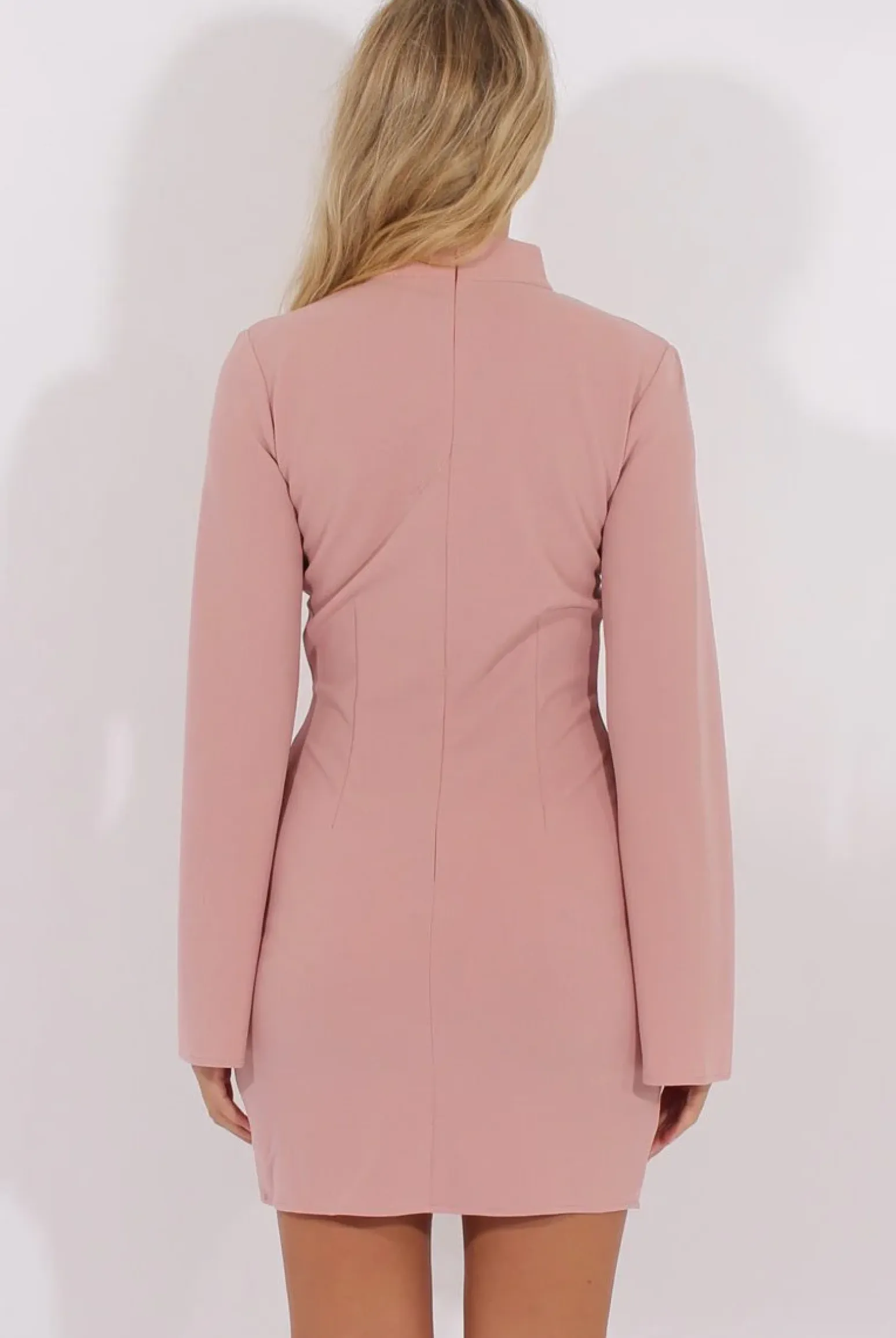 Rebellious Fashion Pink High Neck Split Sleeves Bodycon Dress - Lumi