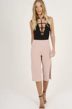 Rebellious Fashion Pink High Waisted Cropped Culottes - Tola