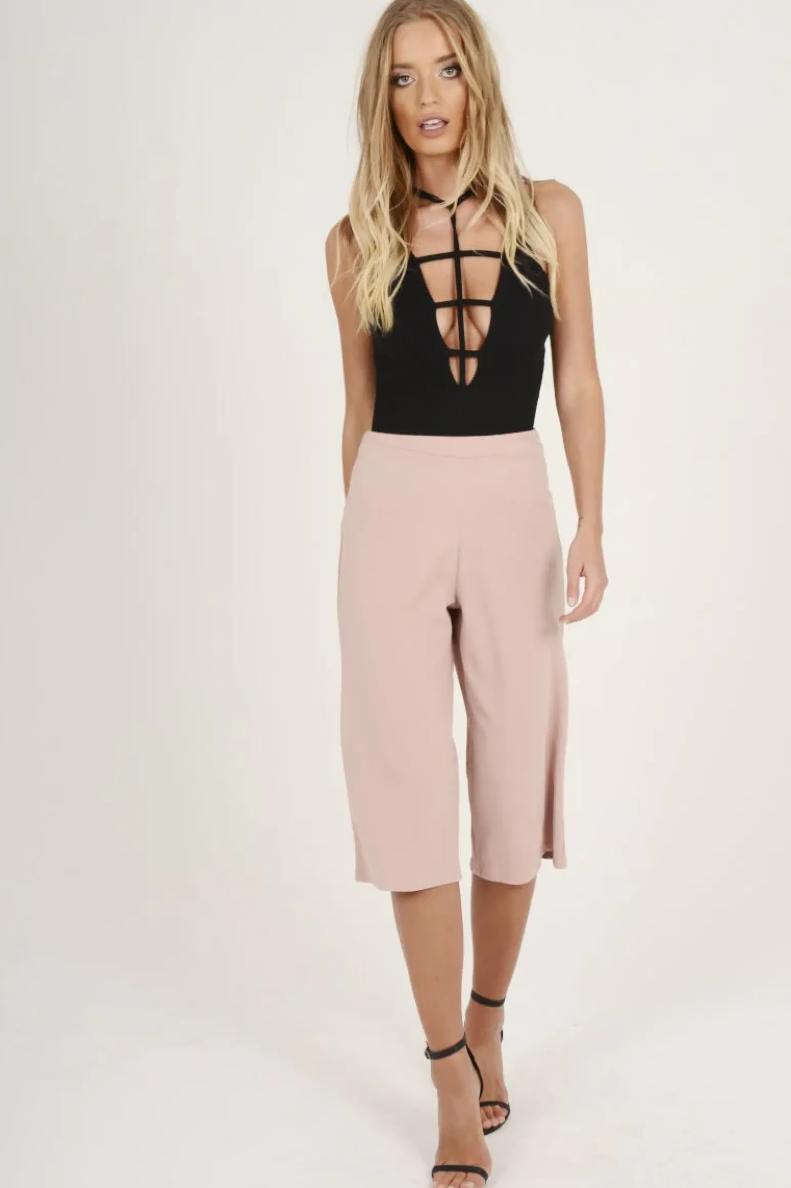 Rebellious Fashion Pink High Waisted Cropped Culottes - Tola