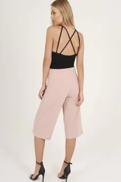 Rebellious Fashion Pink High Waisted Cropped Culottes - Tola