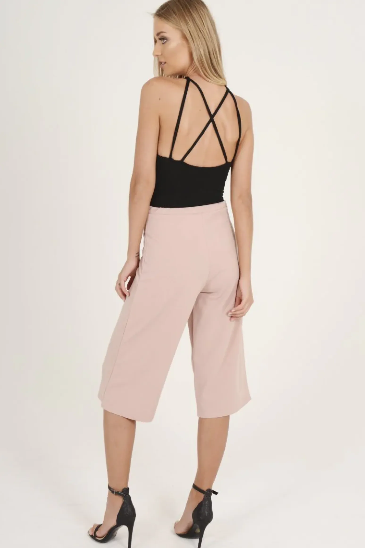 Rebellious Fashion Pink High Waisted Cropped Culottes - Tola