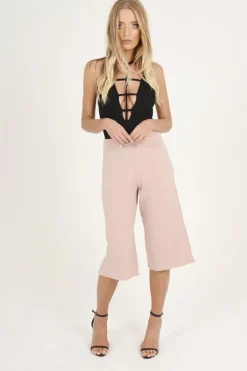 Rebellious Fashion Pink High Waisted Cropped Culottes - Tola