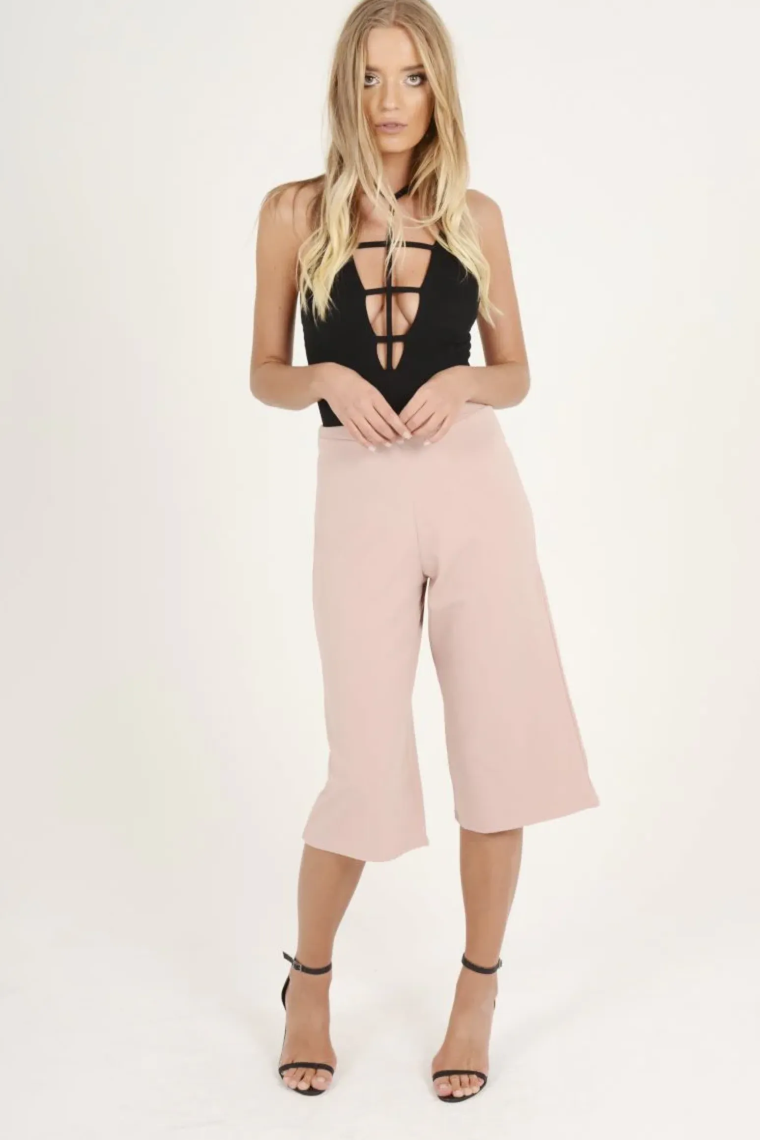 Rebellious Fashion Pink High Waisted Cropped Culottes - Tola