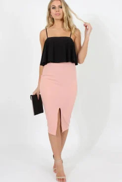 Rebellious Fashion Pink High Waisted Midi Skirt - Bobbie