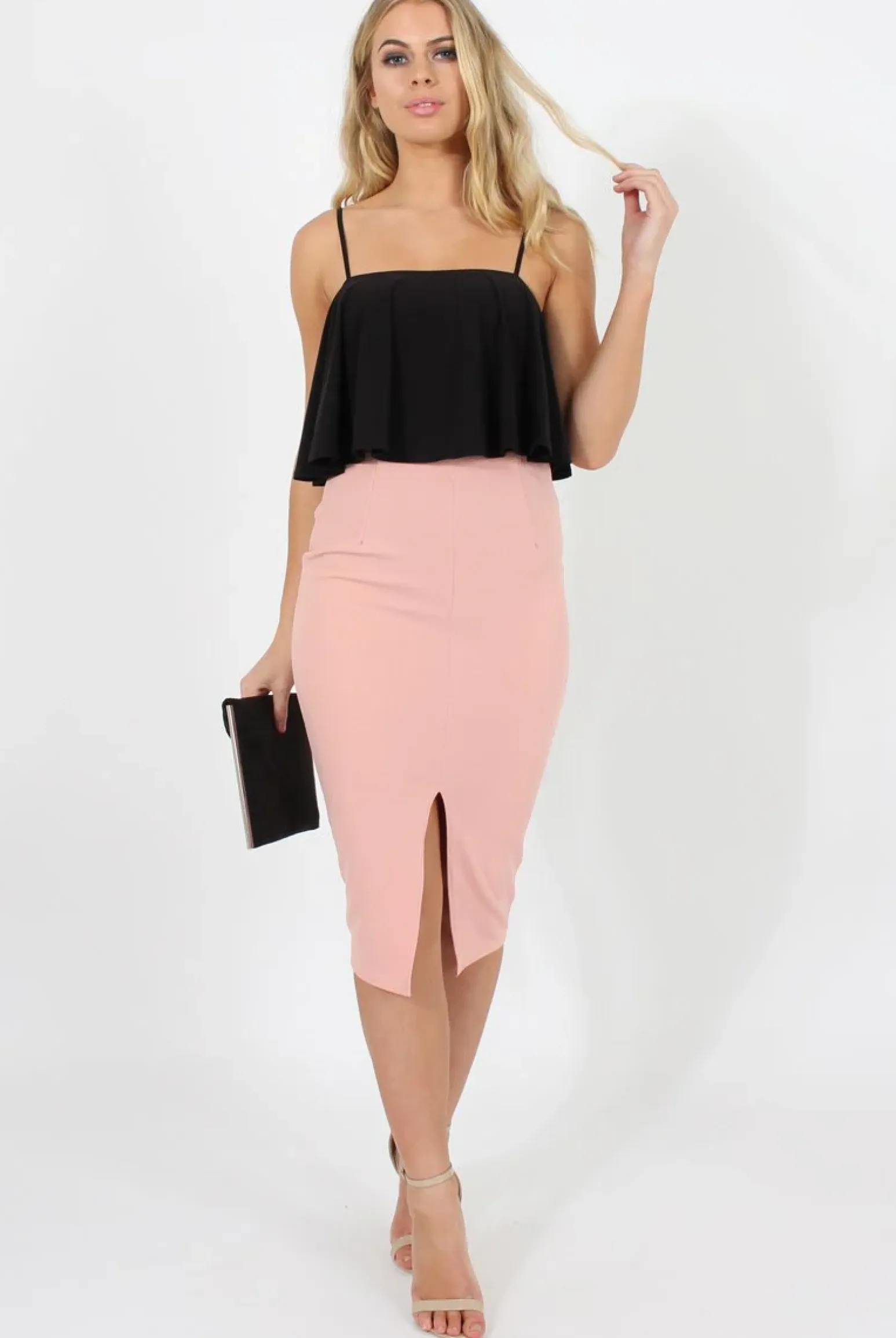 Rebellious Fashion Pink High Waisted Midi Skirt - Bobbie