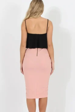 Rebellious Fashion Pink High Waisted Midi Skirt - Bobbie