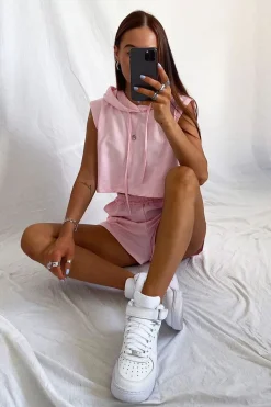 Rebellious Fashion Pink Hooded Top and Shorts Loungewear Co-ord - Hannie