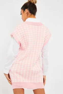 Rebellious Fashion Pink Houndstooth Knit Vest - Hazel