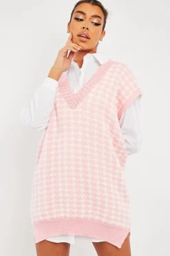 Rebellious Fashion Pink Houndstooth Knit Vest - Hazel