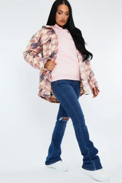 Rebellious Fashion Pink Houndstooth Pocket Front Shacket - Reem