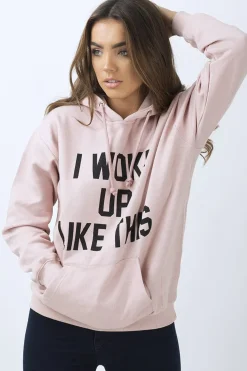 Rebellious Fashion Pink 'I Woke Up Like This' Slogan Hoodie - Bey