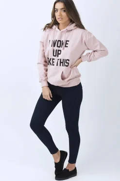 Rebellious Fashion Pink 'I Woke Up Like This' Slogan Hoodie - Bey