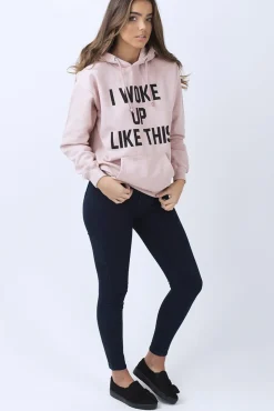 Rebellious Fashion Pink 'I Woke Up Like This' Slogan Hoodie - Bey