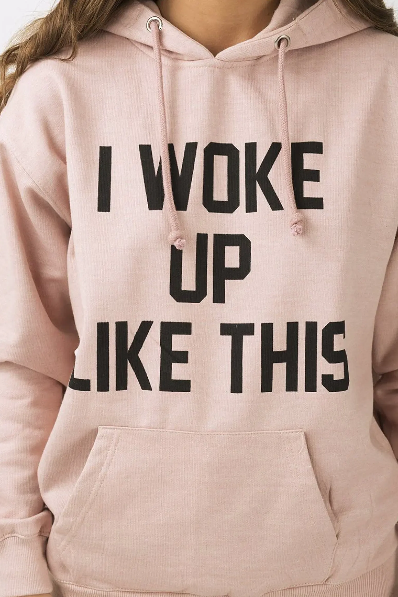 Rebellious Fashion Pink 'I Woke Up Like This' Slogan Hoodie - Bey