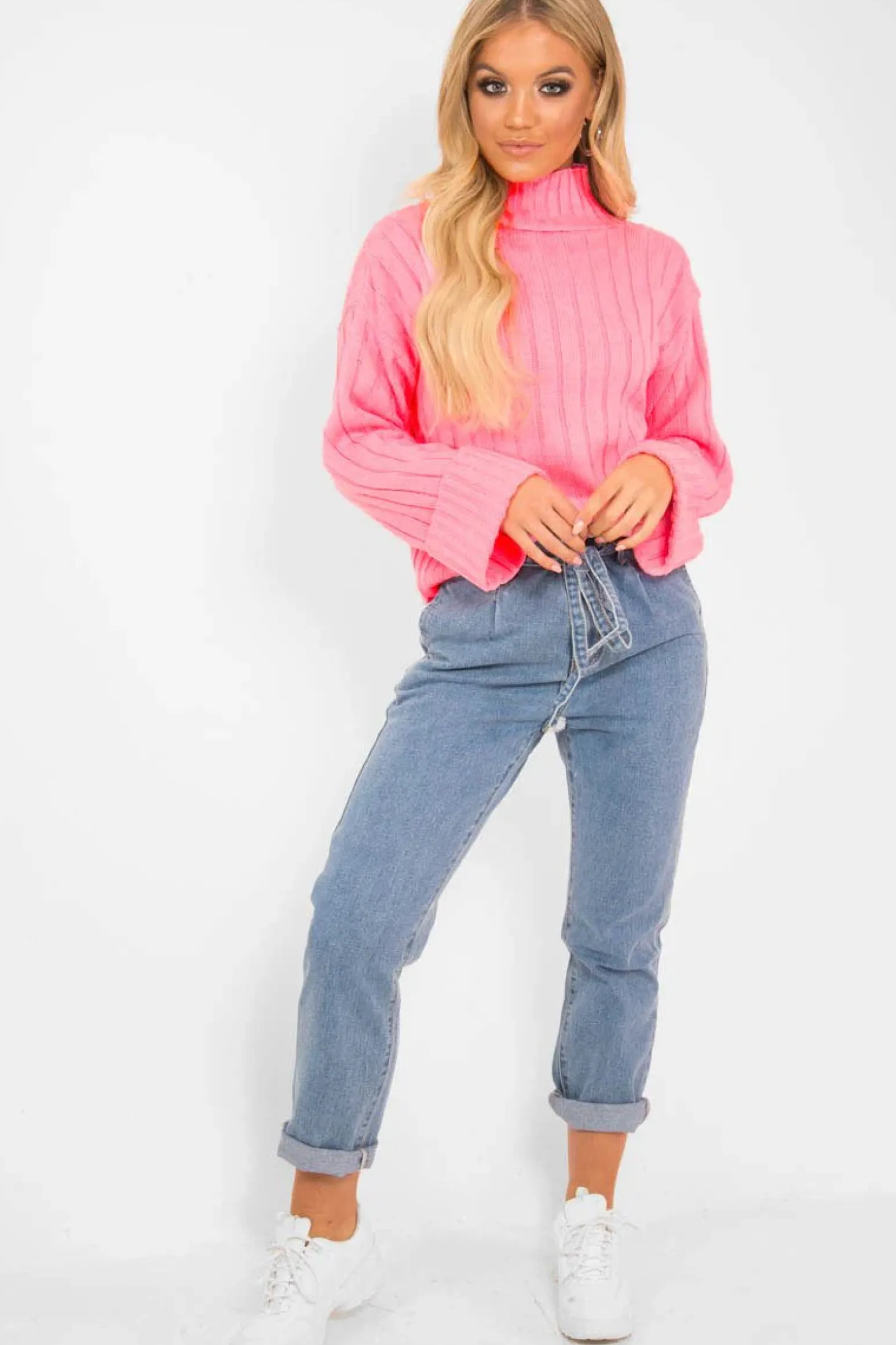 Rebellious Fashion Pink Knit High Neck Jumper - Jaelynn