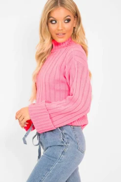 Rebellious Fashion Pink Knit High Neck Jumper - Jaelynn