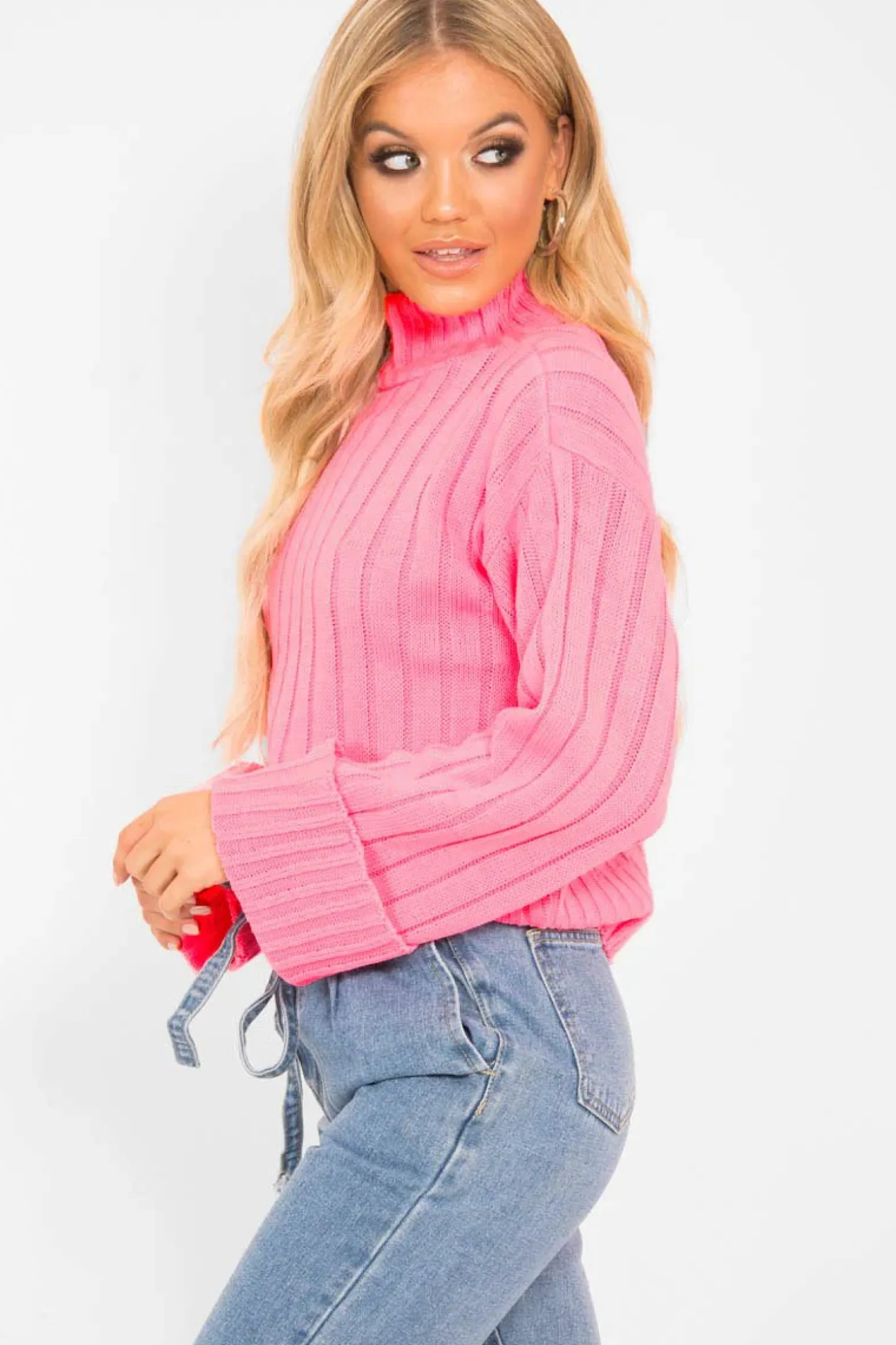 Rebellious Fashion Pink Knit High Neck Jumper - Jaelynn