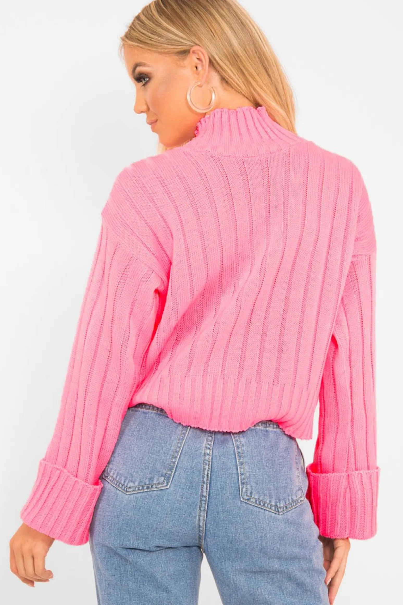 Rebellious Fashion Pink Knit High Neck Jumper - Jaelynn