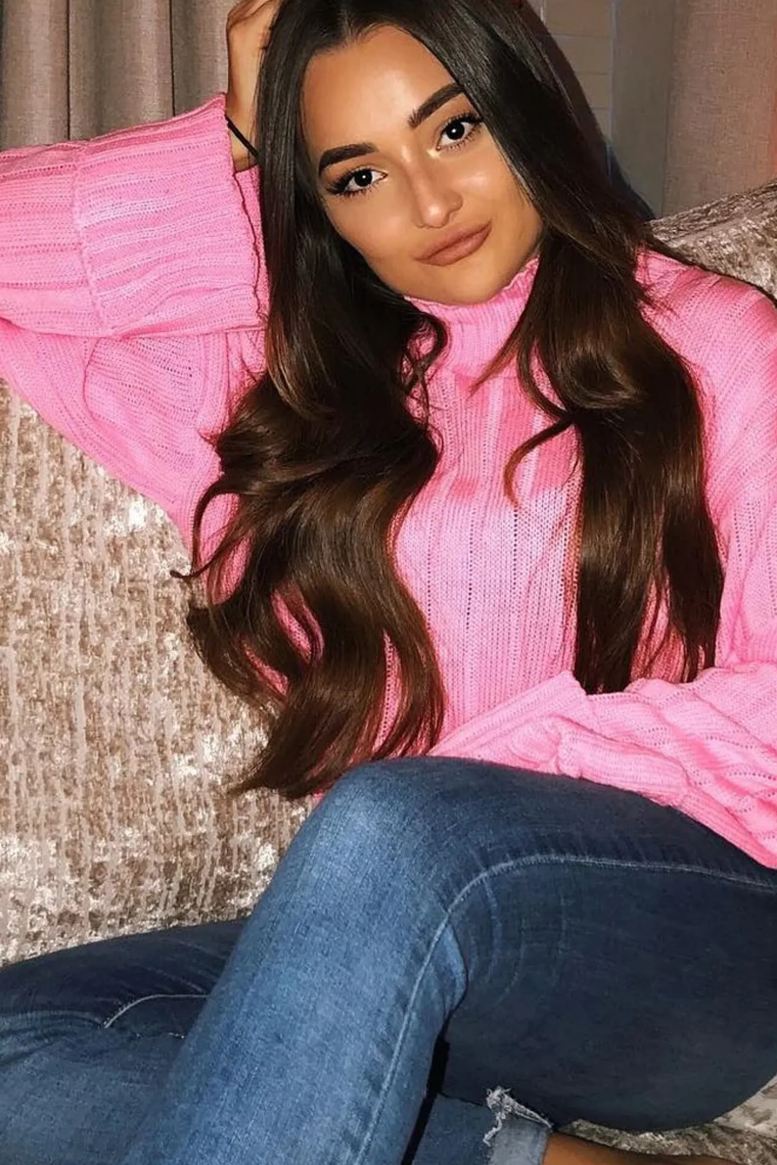 Rebellious Fashion Pink Knit High Neck Jumper - Jaelynn
