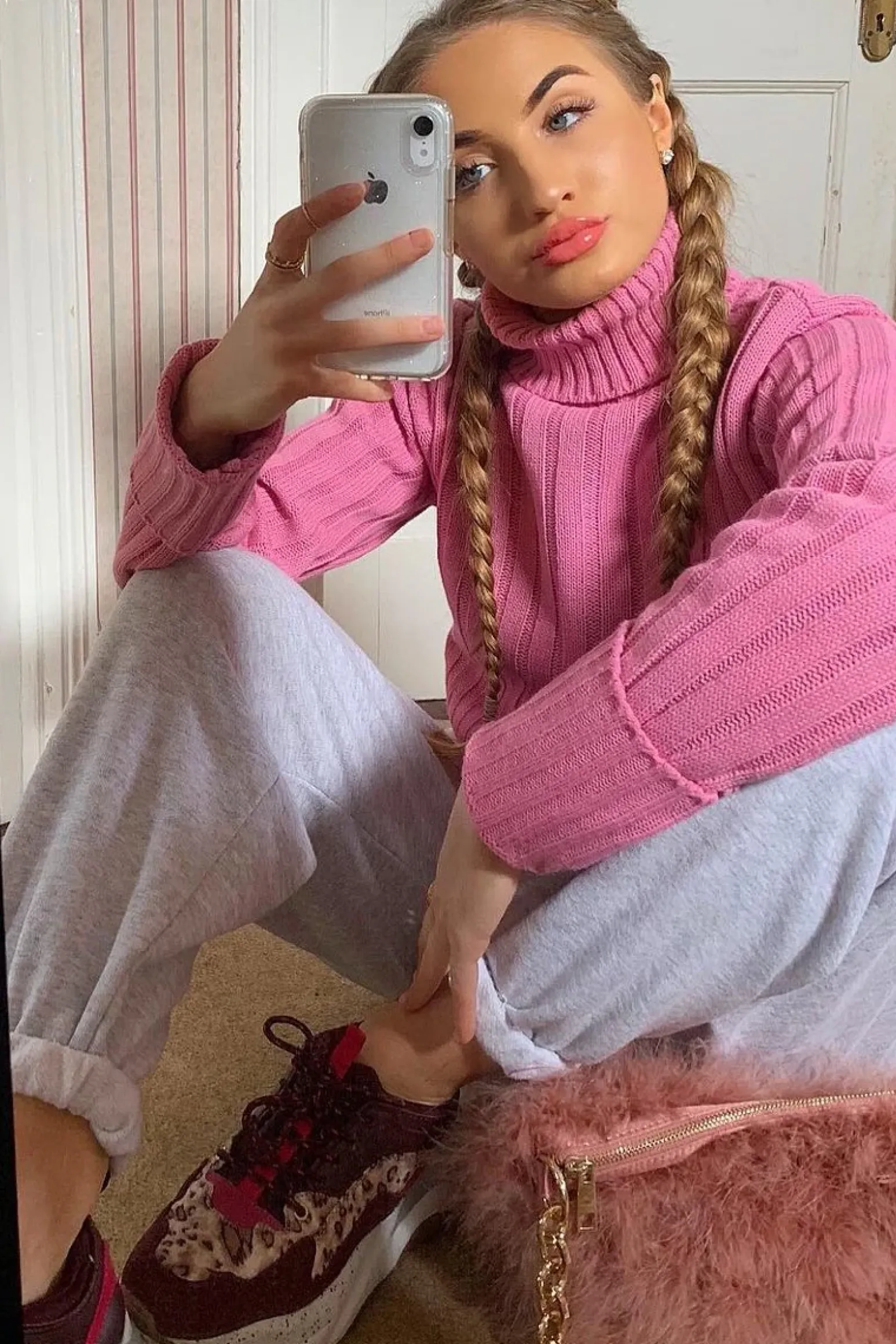Rebellious Fashion Pink Knit High Neck Jumper - Jaelynn