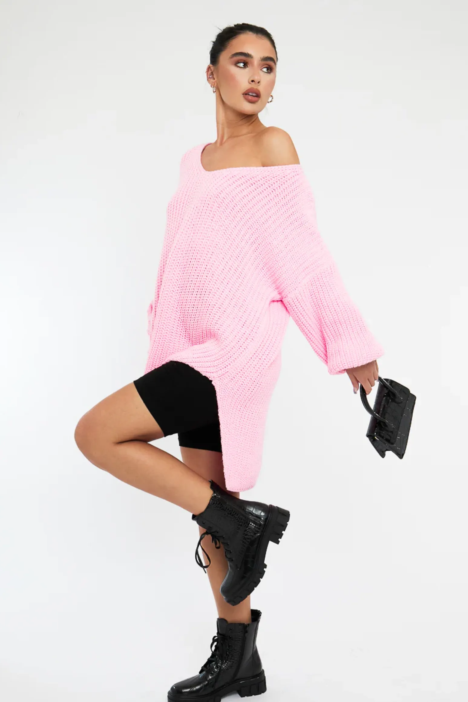 Rebellious Fashion Pink Knit Oversized Jumper - Darci