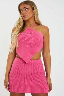 Rebellious Fashion Pink Knitted Crop Top & Mini Skirt Set - Kelsey