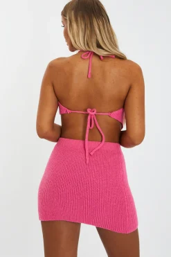 Rebellious Fashion Pink Knitted Crop Top & Mini Skirt Set - Kelsey