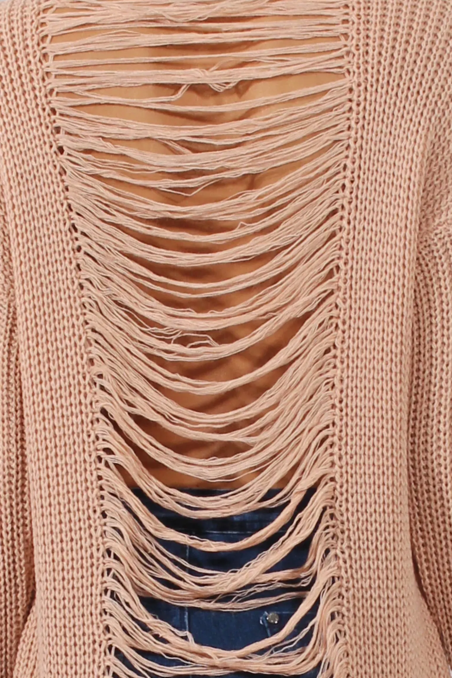 Rebellious Fashion Pink Knitted Distressed Back Jumper Dress - Cara