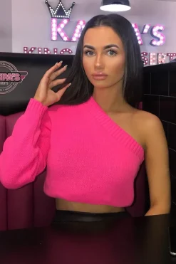 Rebellious Fashion Pink Knitted One Shoulder Jumper - Jayleah