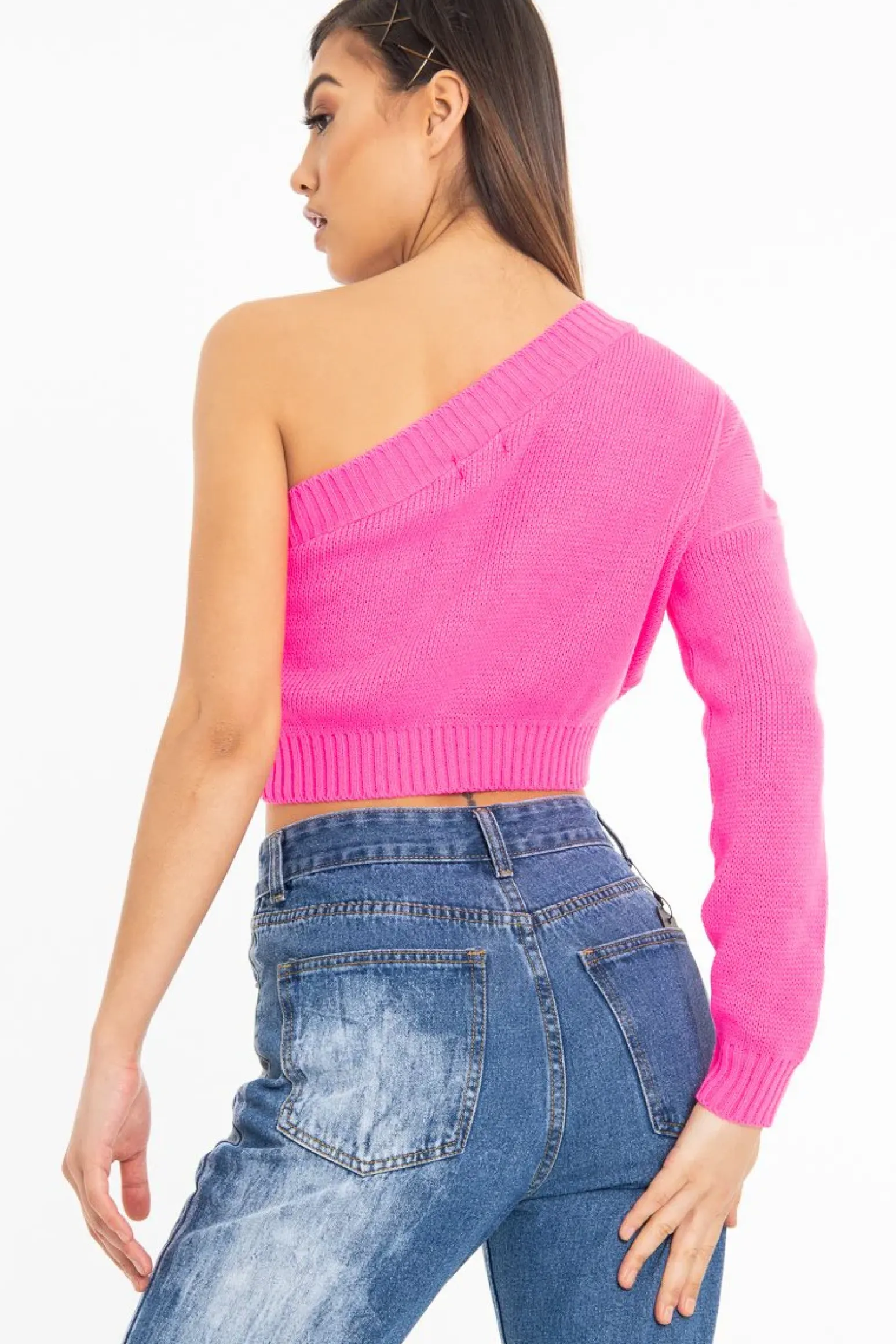 Rebellious Fashion Pink Knitted One Shoulder Jumper - Jayleah