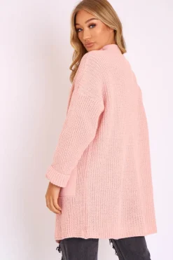 Rebellious Fashion Pink Knitted Oversized Pocket Detail Cardigan - Anna