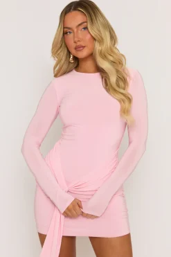 Rebellious Fashion Pink Knot Front Long Sleeve Mini Dress - Juliet