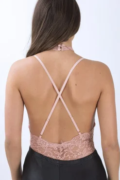 Rebellious Fashion Pink Lace Choker Bodysuit- Holly