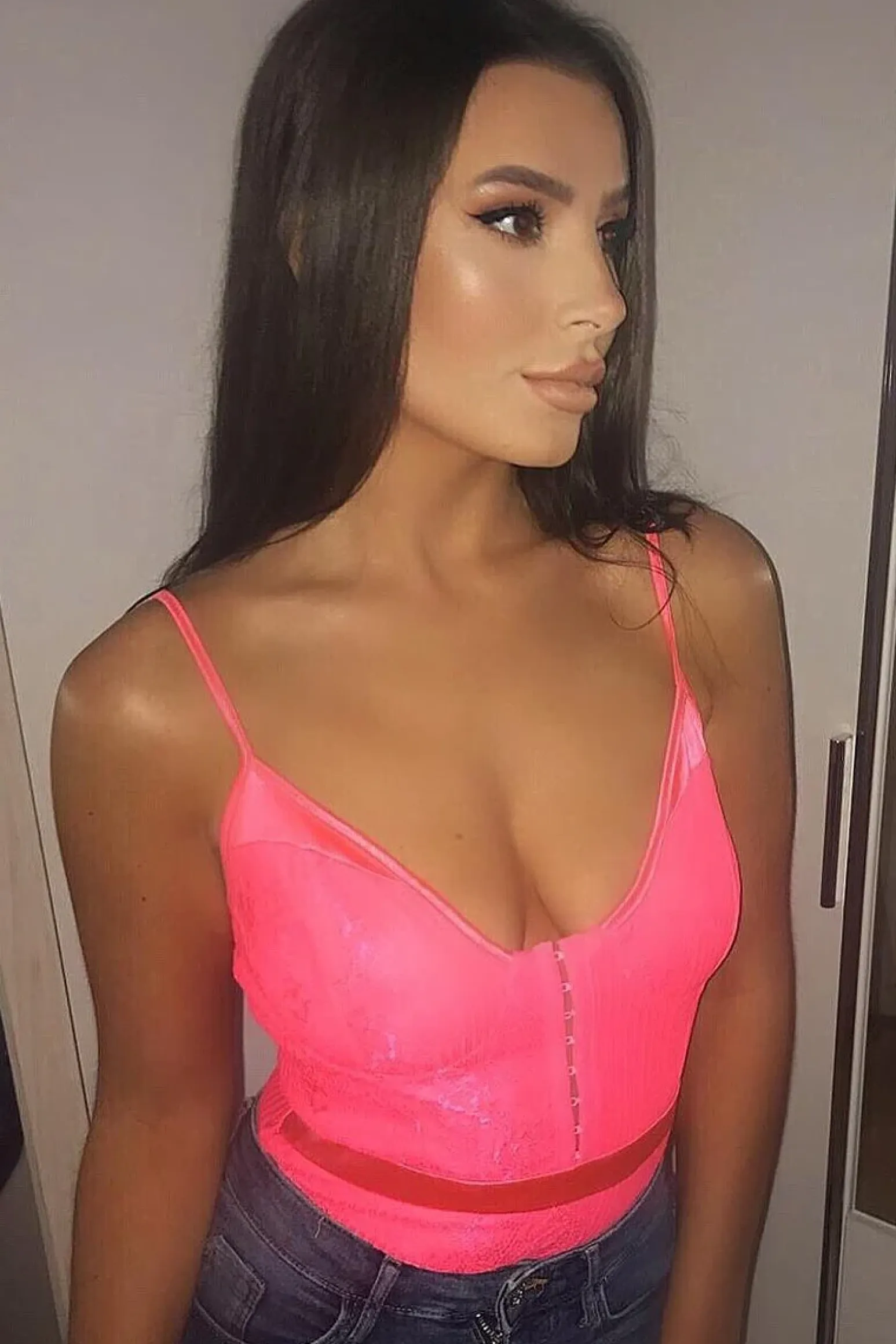 Rebellious Fashion Pink Lace Hook Front Bodysuit - Sabrina